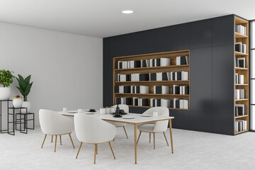 White and grey dining room corner with bookcase © ImageFlow
