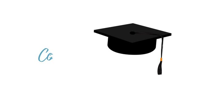 Congrats Grad 2020 animation - Black Graduation Cap, Light Blue Face Mask and Text Congrats Grad on White Background
