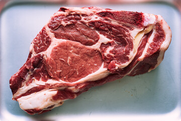 Fresh raw farm ribeye steak American food 