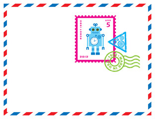 robot stamp letter vector