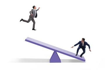 Competition concept with businessman and seesaw