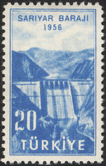 Republic of Turkey. Republic of Turkey postage stamp. Republic of Turkey historical stamp. A postage stamp printed in Republic of Turkey.