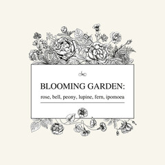 Frame with flowers. Blooming  garden. Vector illustration.