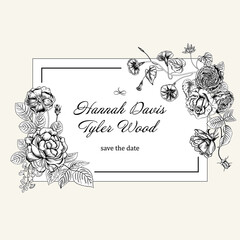 Frame with flowers. Blooming  garden. Vector illustration.