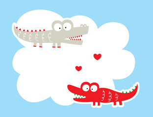 cute crocodile valentine greeting card vector