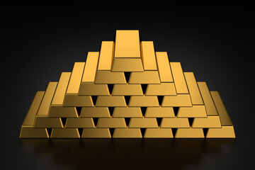 Gold bars for website banner. 3D rendering.