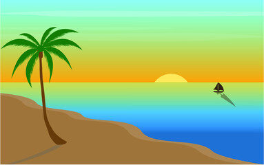 Fototapeta na wymiar beautiful summer landscape Coconut Tree Beach Sunset view