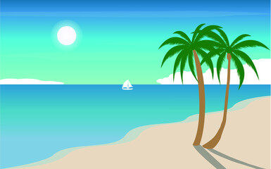 Fototapeta na wymiar summer beach with palm trees fresh view. 