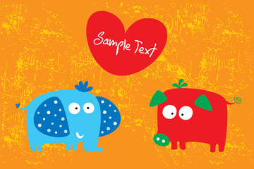 elephant and wild boar valentine gift tag