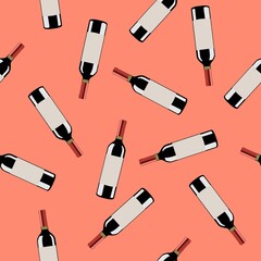 Wine Bottles Seamless Pattern Background or Wallpaper