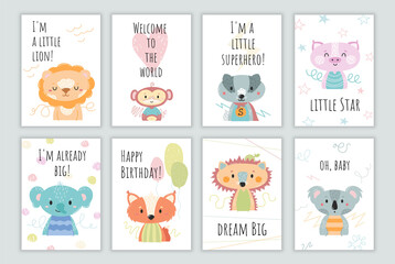 Fototapeta na wymiar Set of cards with animals for the baby. Vector illustration.
