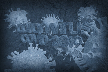 Background concept for news about the novel coronavirus COVID-19 pandemic. Microscope virus and lettering close up, 3d rendering.