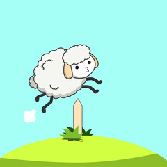 a white sheep jump over the fence
