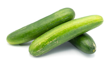 Three cucumbers on an isolated white background