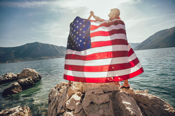 American flag in water with sexy couple, independence day.