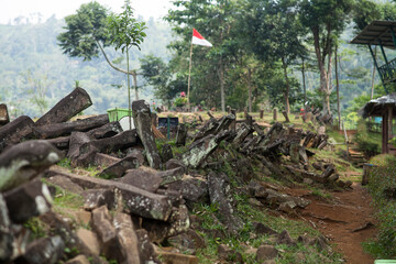 Arrangement of stone at megalithic site, Gunung Padang, Cianjur, West Java, Indonesia