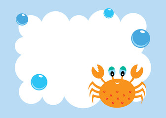 cute crab card with bubble vector