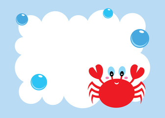 cute crab card with bubble vector