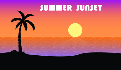 Fototapeta premium beautiful silhouette breathtaking view of a beach and written summer sunset.