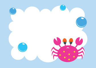 cute crab card with bubble vector