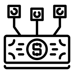 Digital money icon. Outline digital money vector icon for web design isolated on white background