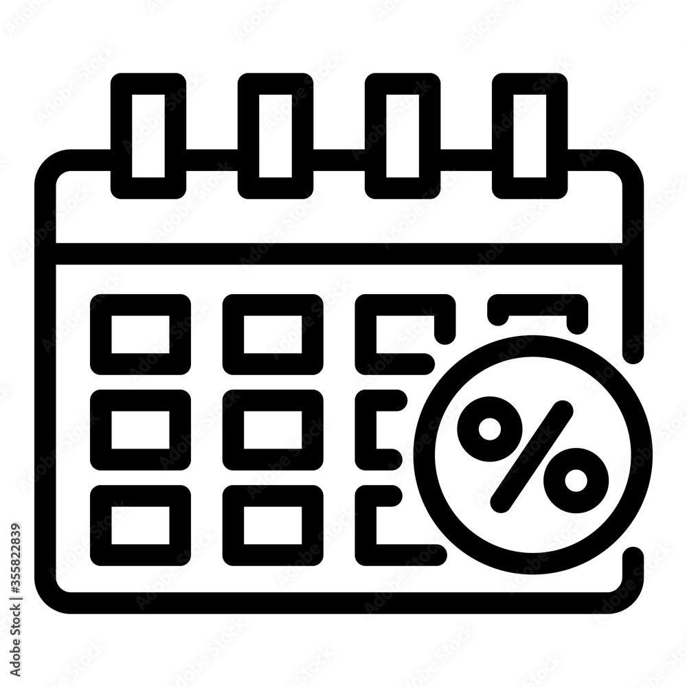 Poster calendar with percent icon. outline calendar with percent vector icon for web design isolated on whi
