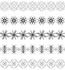 Design elements and page decoration. Vector set of monochrome Geometric black seamless horizontal border brush.