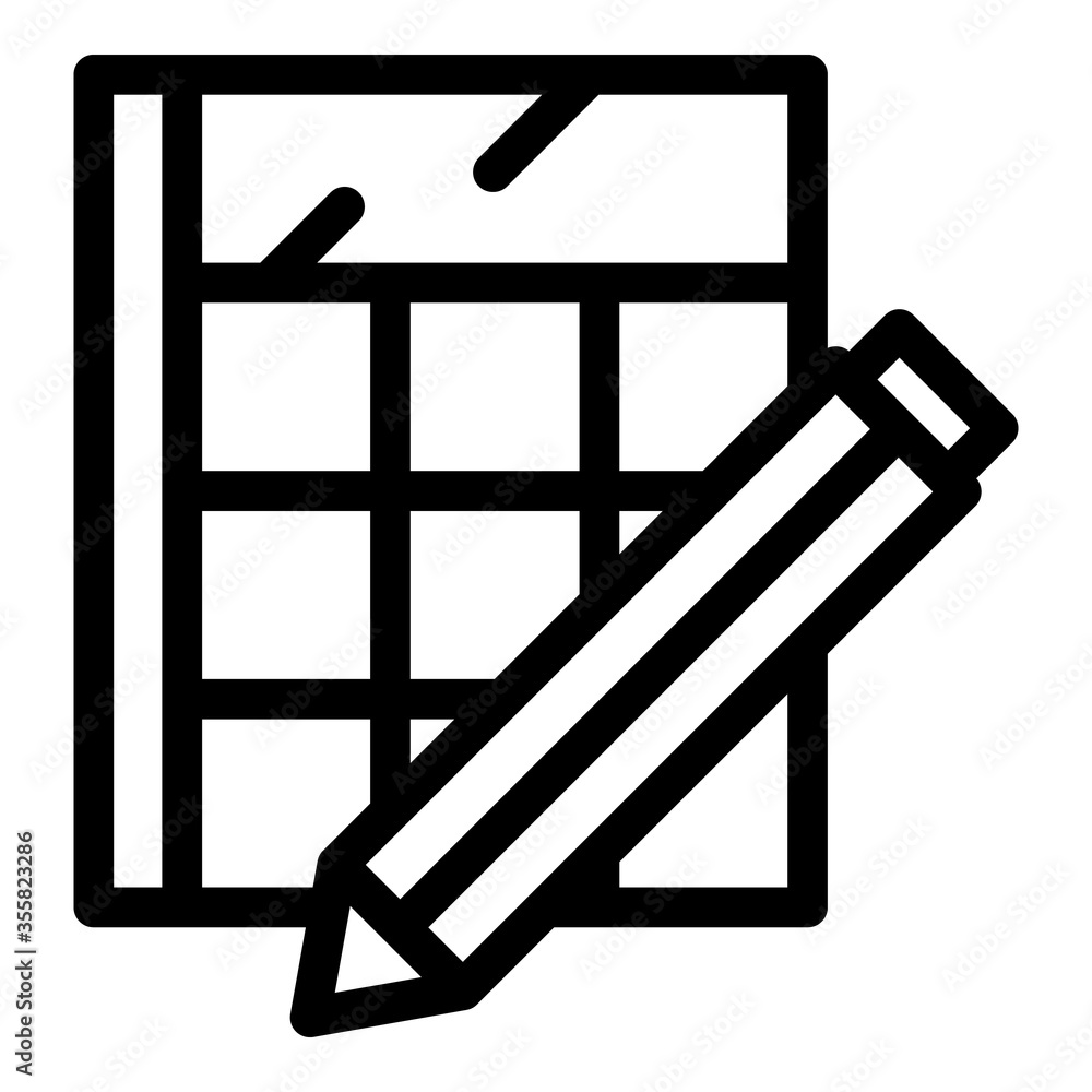 Poster calculator and pencil icon. outline calculator and pencil vector icon for web design isolated on whi