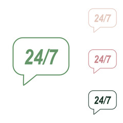 Support 24 hours sign. Russian green icon with small jungle green, puce and desert sand ones on white background. Illustration.