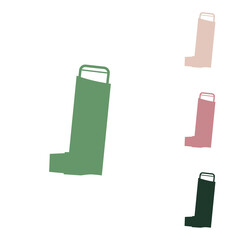 Inhaler for asthma sign. Russian green icon with small jungle green, puce and desert sand ones on white background. Illustration.