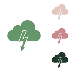Storm icon. Russian green icon with small jungle green, puce and desert sand ones on white background. Illustration.