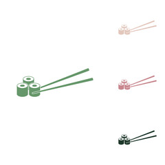 Sushi Rolls. Russian green icon with small jungle green, puce and desert sand ones on white background. Illustration.