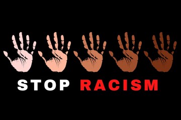 Fototapeta premium Stop Racism Illustration showing 5 colored palm. There is a huge protest going on in many cities of United States of America over the death of 