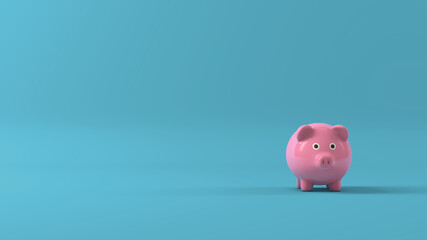 pink piggy bank on light blue pastel color