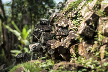 Fototapeta na wymiar Stone on the megalithic site, Gunung Padang, Cianjur, West Java, Indonesia