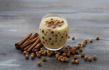 Boza or Bosa, traditional Turkish drink with roasted chickpea Boza or Bosa, traditional Turkish...