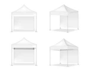 3D Mock up Realistic Tent Display POP Booth With Banner for Sale Marketing Promotion Exhibition Background Illustration