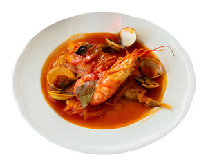 Seafood monkfish tail with shrimp and mussels