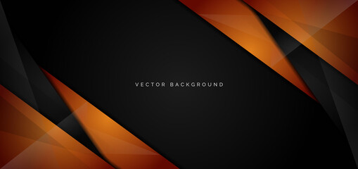 Template corporate banner of orange and black glossy stripes on black background.