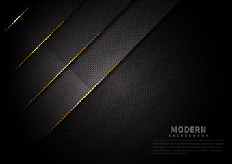 Abstract dark black color background overlapping layers decor golden   lines with copy space for text. Luxury style.