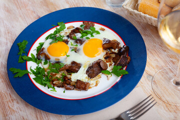 Fried eggs with mushrooms