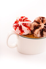 Ice cream in a white ceramic cup