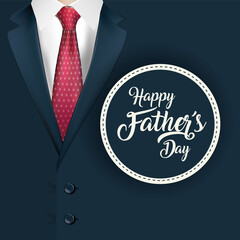 Pointed necktie on suit with seal stamp of fathers day vector design