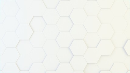 Abstract geometric background of randomly extruded big white hexagons, 3D render illustration