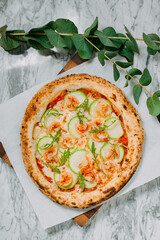 hot italian pizza on marble table
