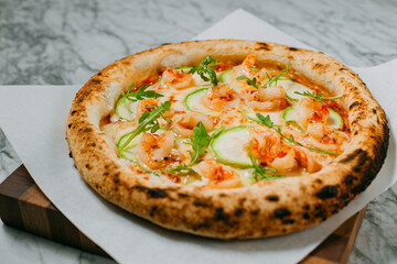 hot italian pizza on marble table