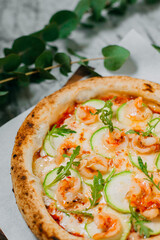 hot italian pizza on marble table