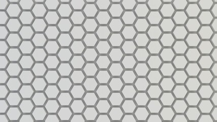 Abstract geometric background of extruded white hexagons, 3D render illustration