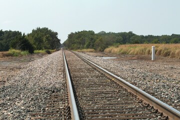 Railroad track.Railroad tracks passing through farmlands.