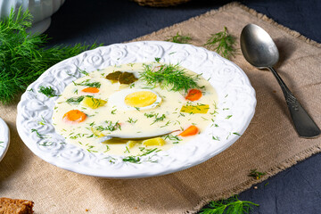 Dill soup with potato, fresh dill and egg